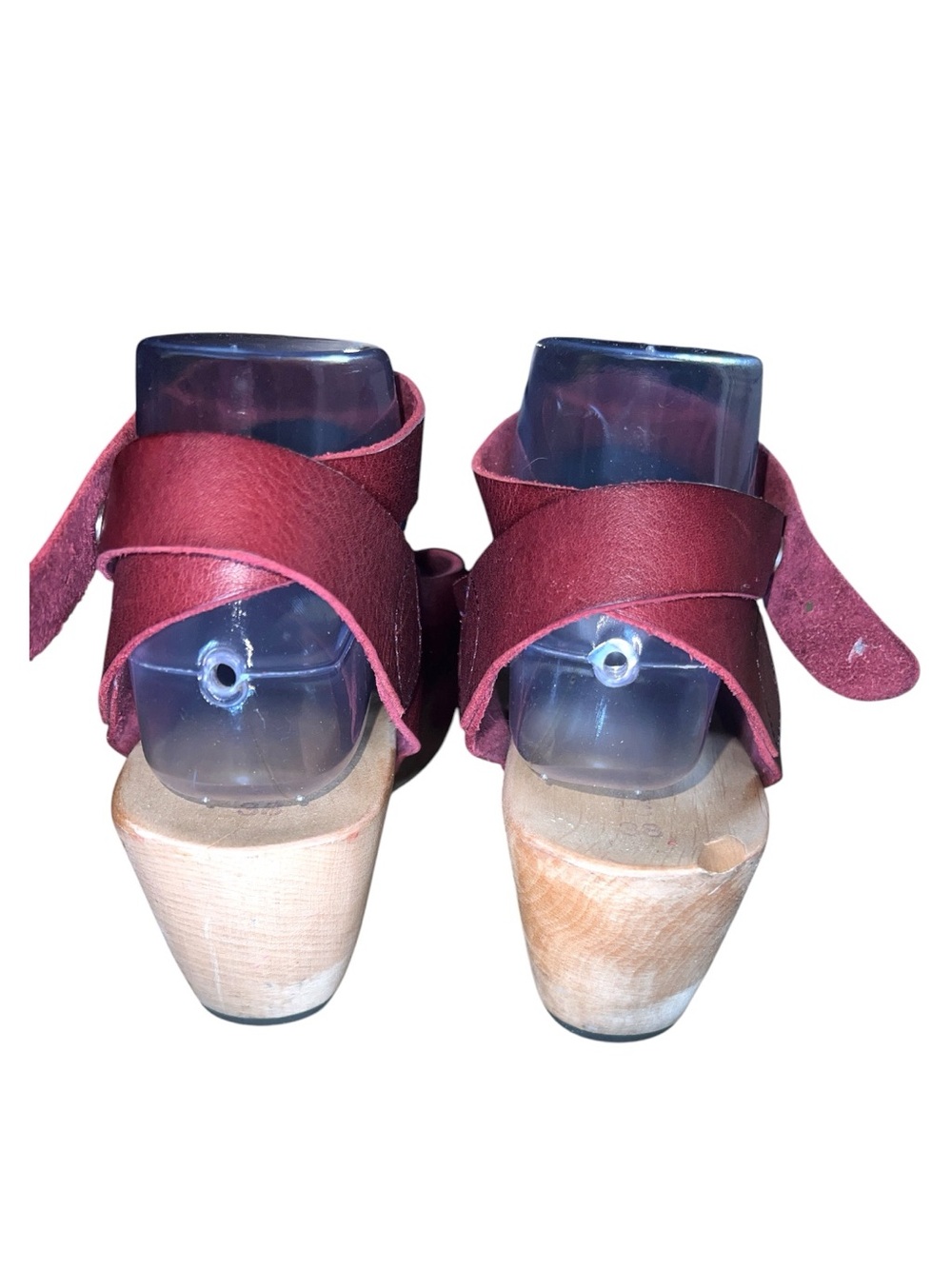 Trippen Orinoco Red Leather Wood Wedge Clog Sandals EU 38 Boho Artisan - Picture 3 of 10